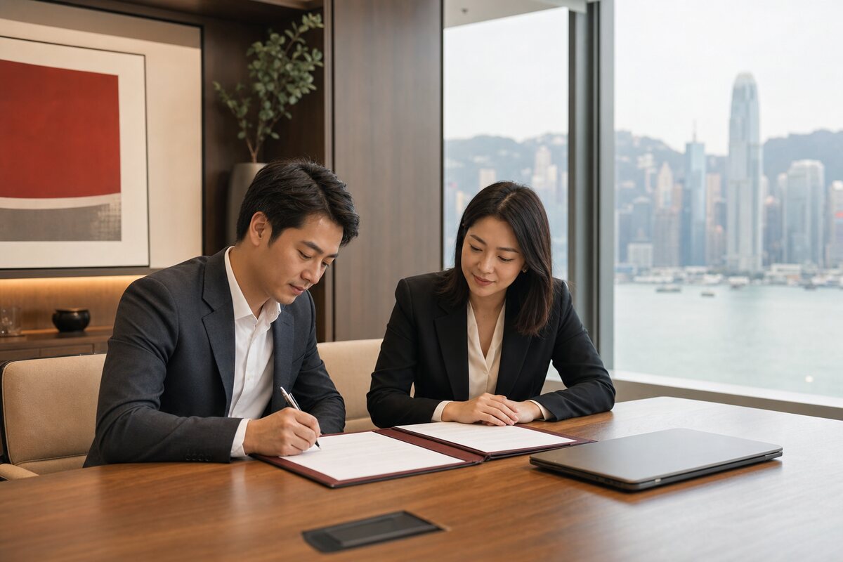香港企業創辦人與公司服務顧問簽署成立公司文件